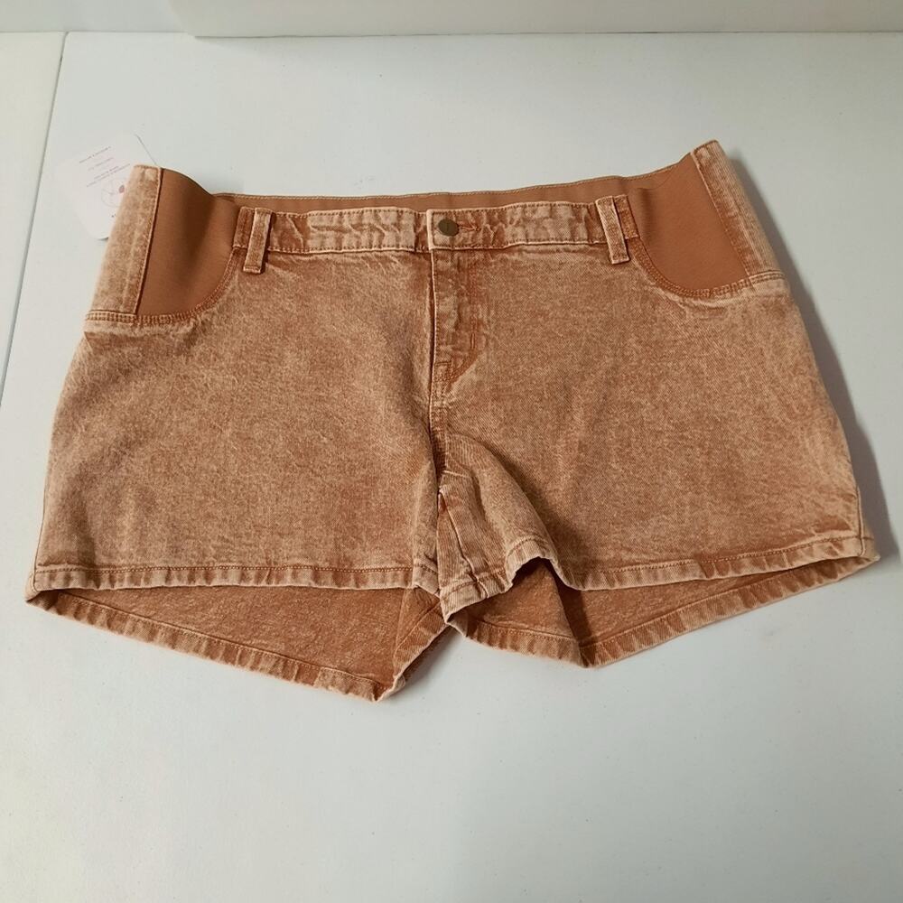 Isabel Maternity Highest Rise Midi Shorts Size 14 Brown Comfort Stretch Denim